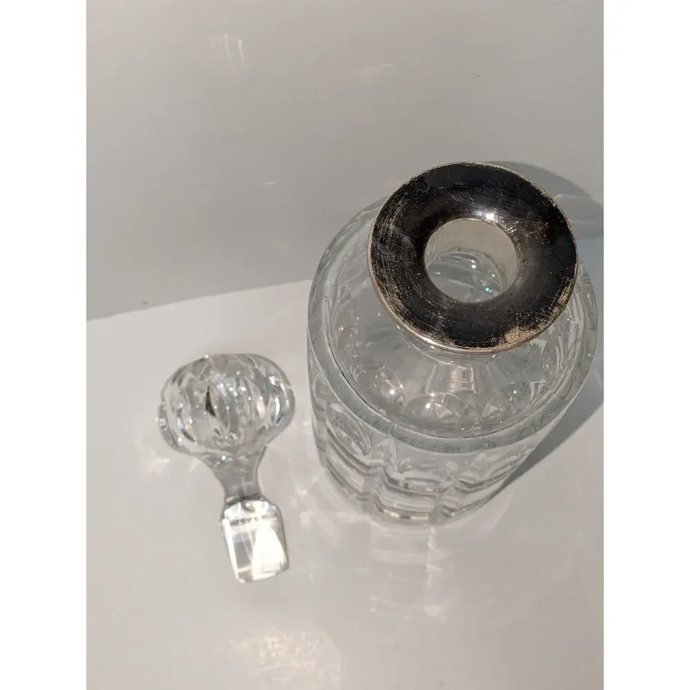 VTG 60s Roberts & Dore 925 Sterling Silver Rim Cut Crystal Decanter